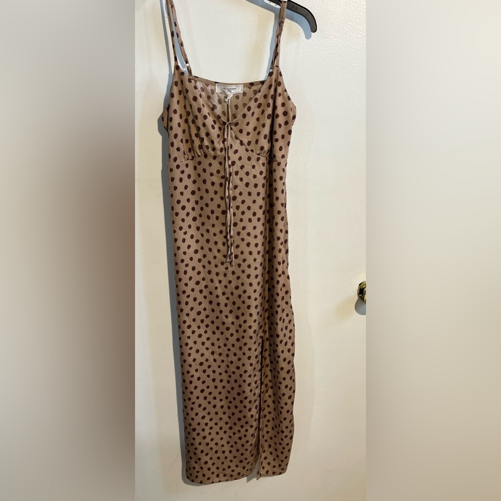 No Comment Tan and Brown Polka Dot Dress Size XL